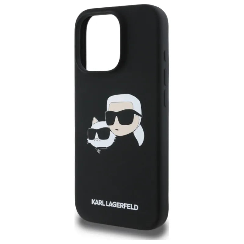 Karl Lagerfeld Silikoninis dėklas „Double Heads Print MagSafe“ – „iPhone 16 Pro“ (juodas)