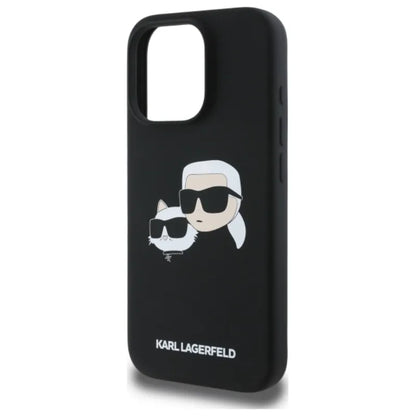 Karl Lagerfeld Silikoninis dėklas „Double Heads Print MagSafe“ – „iPhone 16 Pro“ (juodas)