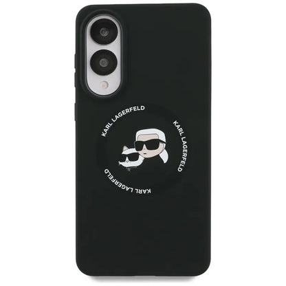 Karl Lagerfeld Silikoninis Dėklas su Dvigubomis Galvutėmis ir Apskritimu MagSafe – Samsung Galaxy S25 Edge (juodas)