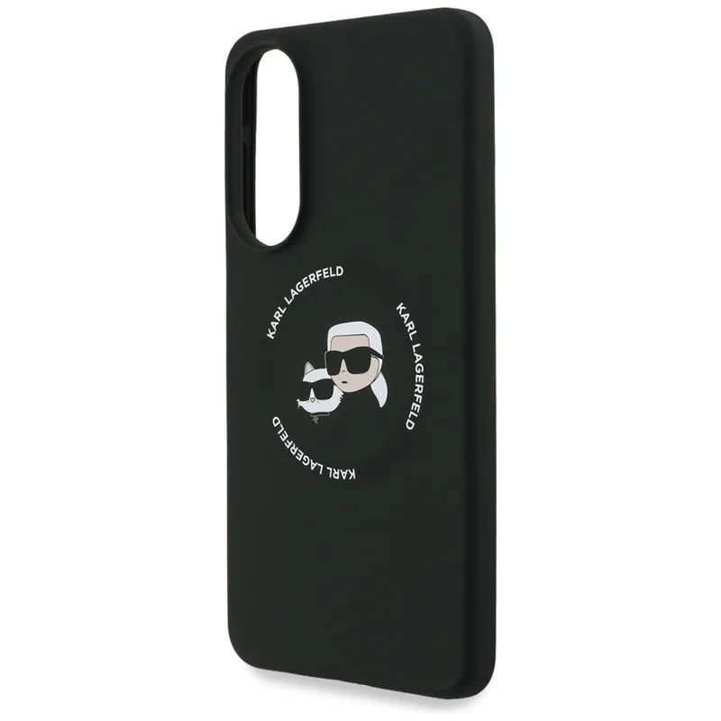 Karl Lagerfeld Silikoninis Dėklas su Dvigubomis Galvutėmis ir Apskritimu MagSafe – Samsung Galaxy S25 Edge (juodas)