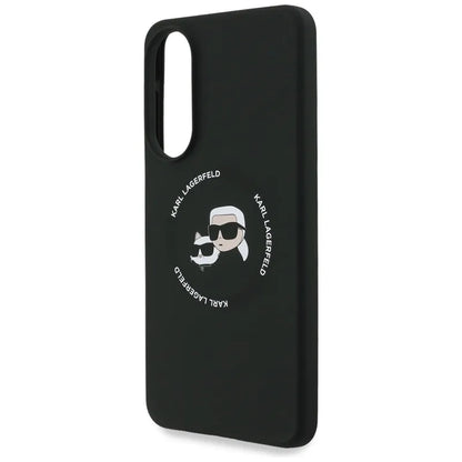Karl Lagerfeld Silikoninis Dėklas su Dvigubomis Galvutėmis ir Apskritimu MagSafe – Samsung Galaxy S25 Edge (juodas)