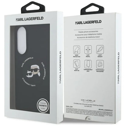 Karl Lagerfeld Silikoninis Dėklas su Dvigubomis Galvutėmis ir Apskritimu MagSafe – Samsung Galaxy S25 Edge (juodas)