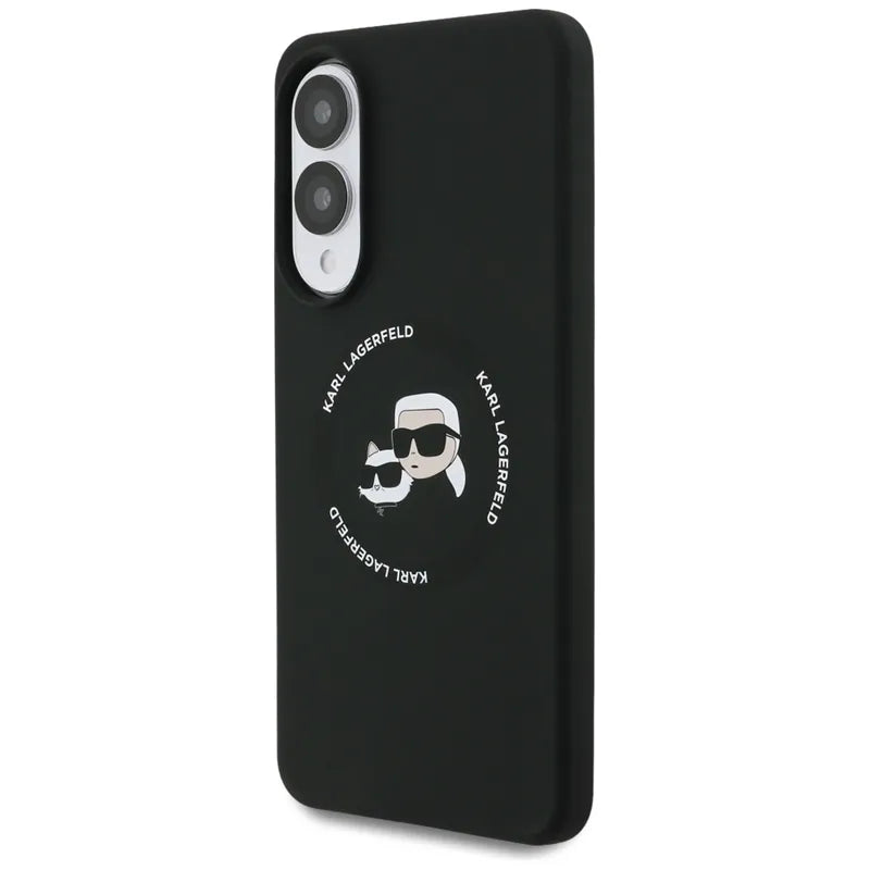 Karl Lagerfeld Silikoninis Dėklas su Dvigubomis Galvutėmis ir Apskritimu MagSafe – Samsung Galaxy S25 Edge (juodas)