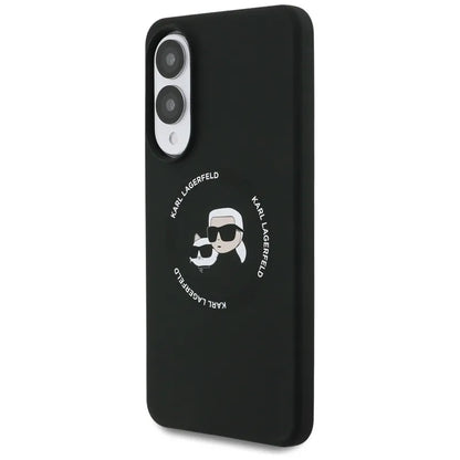Karl Lagerfeld Silikoninis Dėklas su Dvigubomis Galvutėmis ir Apskritimu MagSafe – Samsung Galaxy S25 Edge (juodas)