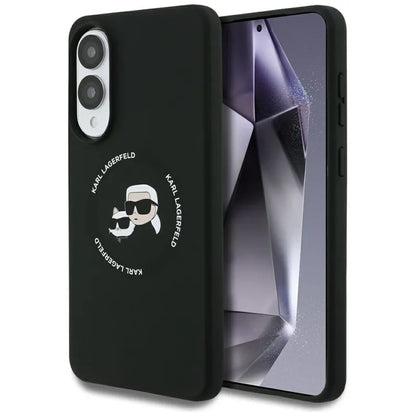 Karl Lagerfeld Silikoninis Dėklas su Dvigubomis Galvutėmis ir Apskritimu MagSafe – Samsung Galaxy S25 Edge (juodas)