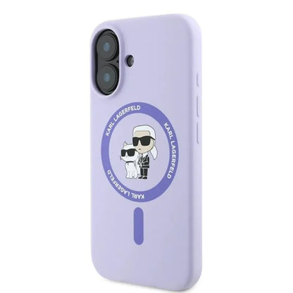 Karl Lagerfeld Silikoninis dėklas su Karl & Choupette ir MagSafe žiedu - iPhone 16 Plus (violetinis)