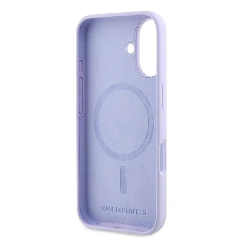 Karl Lagerfeld Silikoninis dėklas su Karl & Choupette ir MagSafe žiedu - iPhone 16 Plus (violetinis)