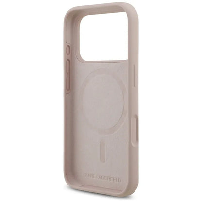 Karl Lagerfeld Silikoninis dėklas su Karl & Choupette žiedu MagSafe iPhone 17 Pro (rožinis)