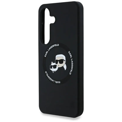 Karl Lagerfeld Silikoninis dvigubos galvutės ir apskritimo „MagSafe“ – dėklas, skirtas „Samsung Galaxy S25“ (juodas)