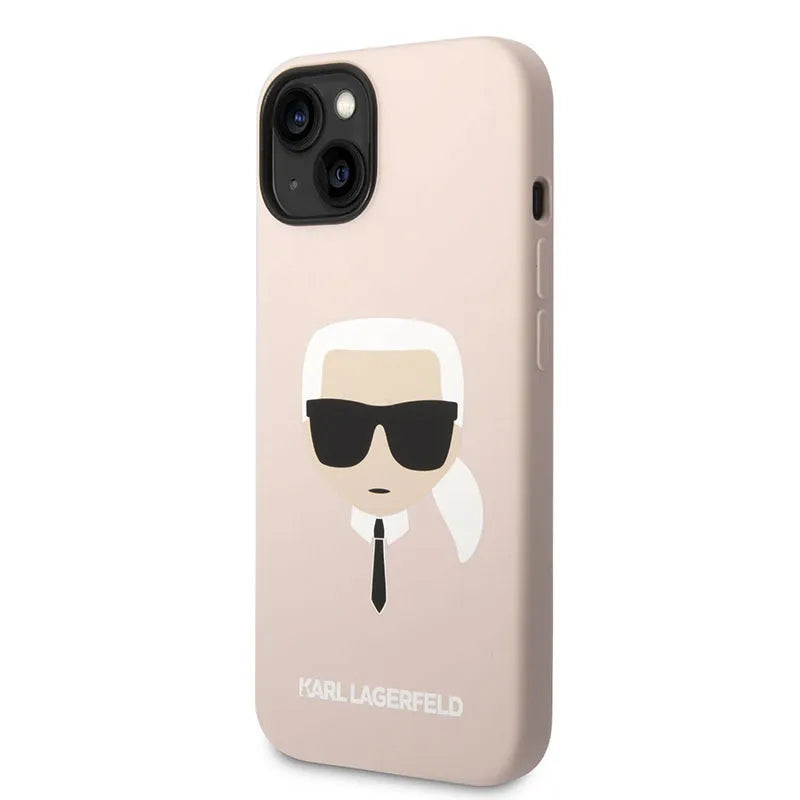 Karl Lagerfeld silikoninis Ikonik Karl'o galvos dėklas su MagSafe, skirtas iPhone 14 Plus (rožinis)