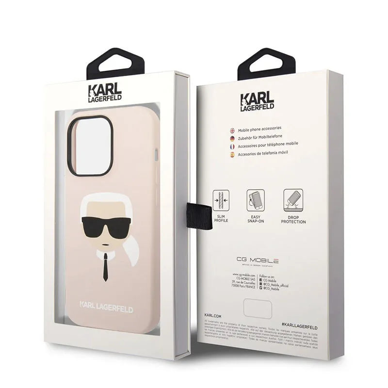 Karl Lagerfeld silikoninis "Ikonik Karl's Head MagSafe" dėklas, skirtas "iPhone 14 Pro Max" (rožinis)