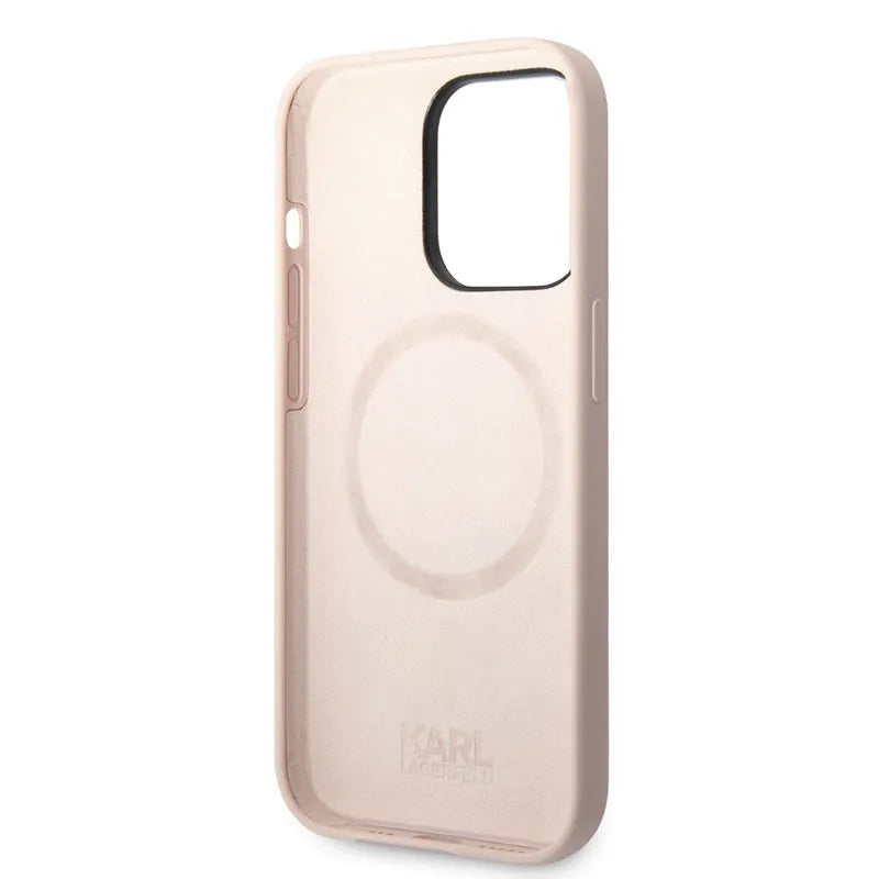Karl Lagerfeld silikoninis "Ikonik Karl's Head MagSafe" dėklas, skirtas "iPhone 14 Pro Max" (rožinis)