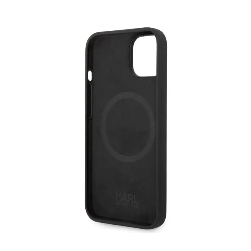 Karl Lagerfeld Silikoninis Ikonik MagSafe Dėklas – iPhone 15 Plus / 14 Plus (juodas)