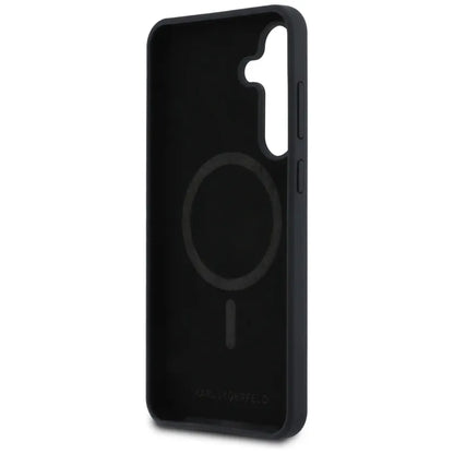 Karl Lagerfeld Silikoninis Karl & Choupette Galvutės MagSafe – Dėklas Samsung Galaxy S25 FE (juodas)