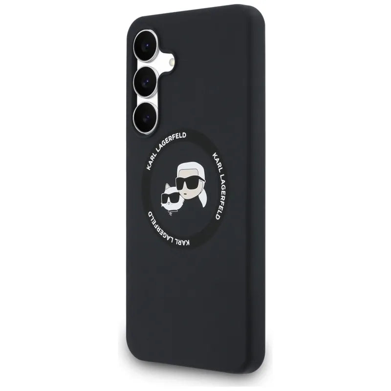 Karl Lagerfeld Silikoninis Karl & Choupette Galvutės MagSafe – Dėklas Samsung Galaxy S25 FE (juodas)