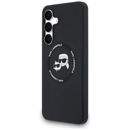 Karl Lagerfeld Silikoninis Karl & Choupette Galvutės MagSafe – Dėklas Samsung Galaxy S25 FE (juodas)