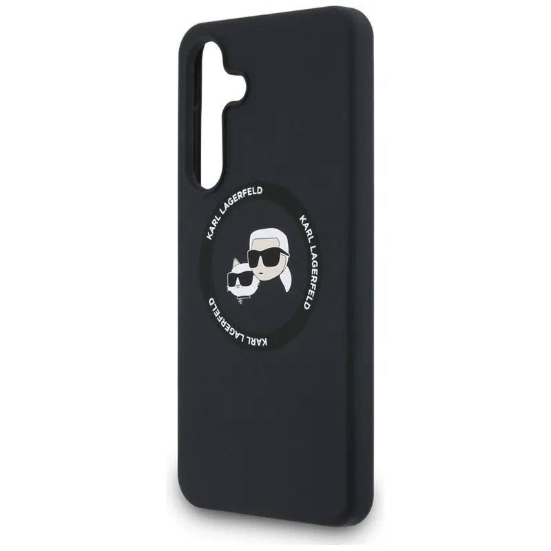 Karl Lagerfeld Silikoninis Karl & Choupette Galvutės MagSafe – Dėklas Samsung Galaxy S25 FE (juodas)