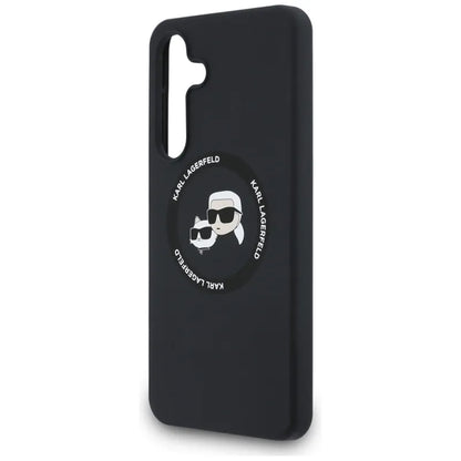 Karl Lagerfeld Silikoninis Karl & Choupette Galvutės MagSafe – Dėklas Samsung Galaxy S25 FE (juodas)