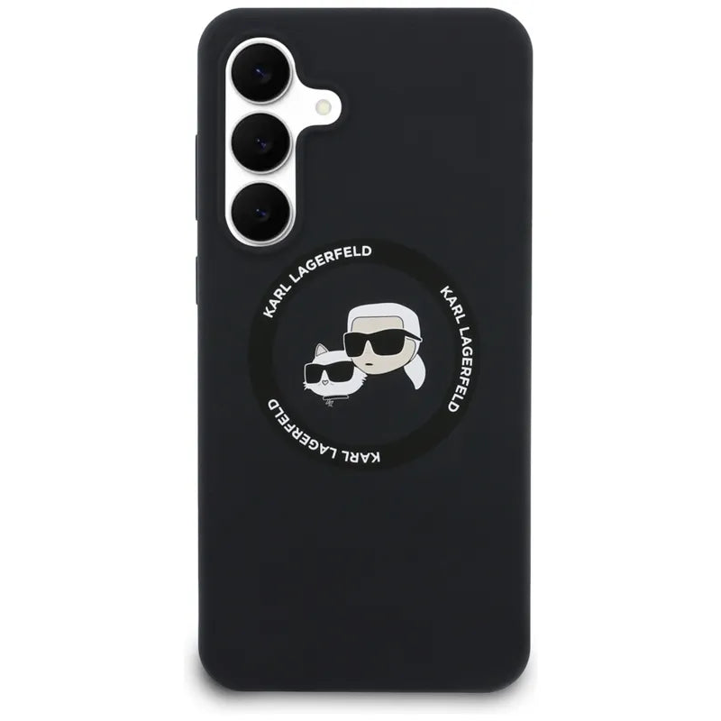 Karl Lagerfeld Silikoninis Karl & Choupette Galvutės MagSafe – Dėklas Samsung Galaxy S25 FE (juodas)