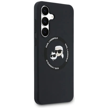 Karl Lagerfeld Silikoninis Karl & Choupette Galvutės MagSafe – Dėklas Samsung Galaxy S25 FE (juodas)