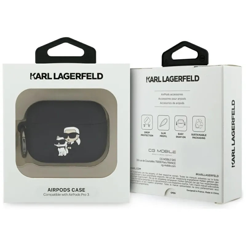 „Karl Lagerfeld“ silikoninis „Karl & Choupette Head 3D“ dėklas „AirPods Pro 3“ (juodas)
