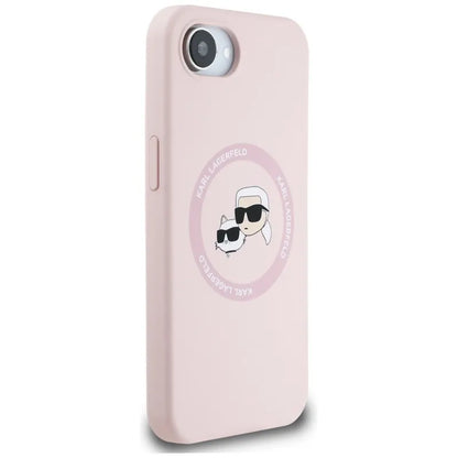 Karl Lagerfeld silikoninis Karl & Choupette Heads MagSafe – dėklas iPhone 16e (rožinis)
