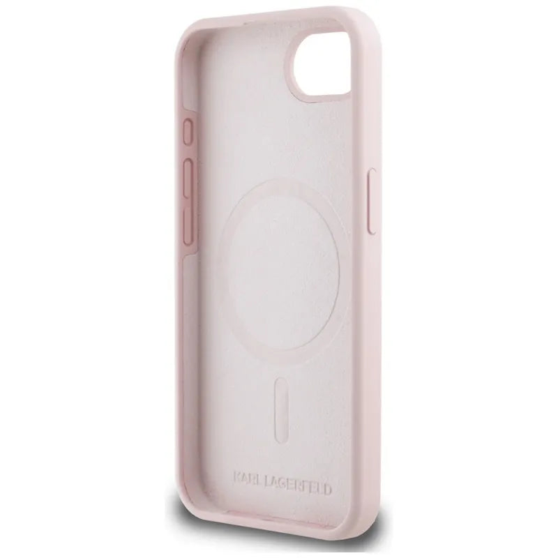 Karl Lagerfeld silikoninis Karl & Choupette Heads MagSafe – dėklas iPhone 16e (rožinis)