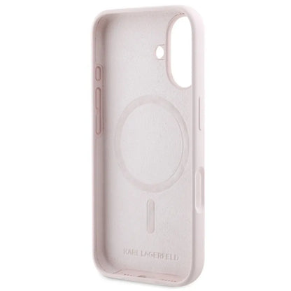 Karl Lagerfeld silikoninis „Karl & Choupette Ring MagSafe“ – dėklas, skirtas „iPhone 16“ (rožinis)