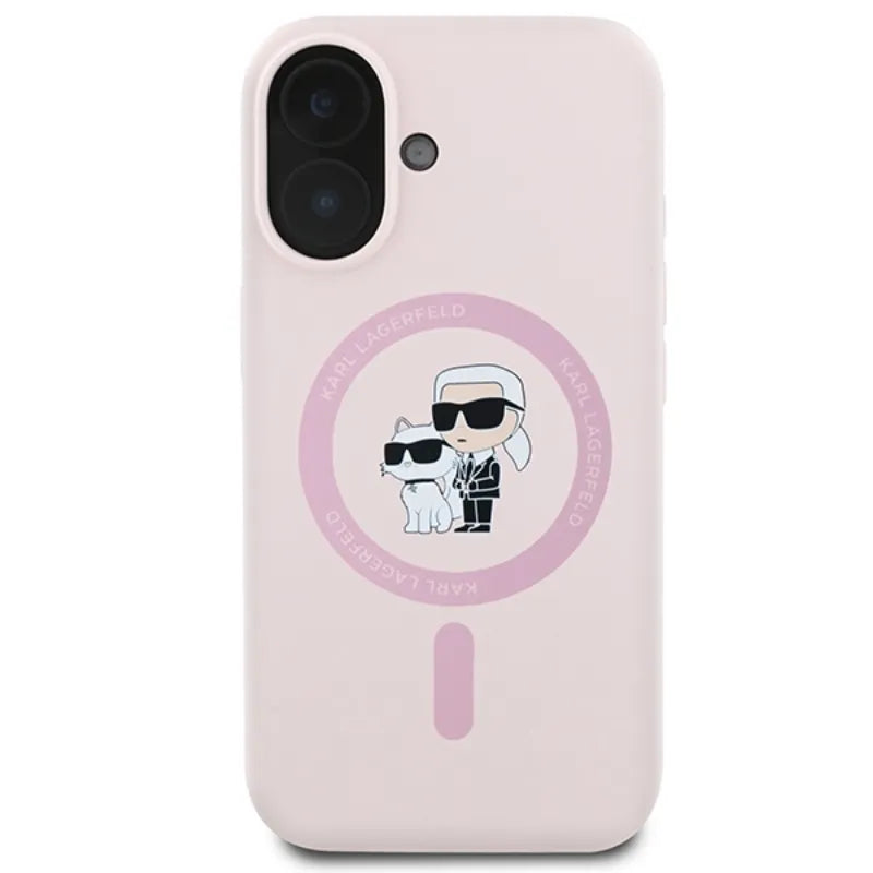 Karl Lagerfeld silikoninis „Karl & Choupette Ring MagSafe“ – dėklas, skirtas „iPhone 16“ (rožinis)