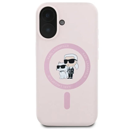 Karl Lagerfeld silikoninis „Karl & Choupette Ring MagSafe“ – dėklas, skirtas „iPhone 16“ (rožinis)