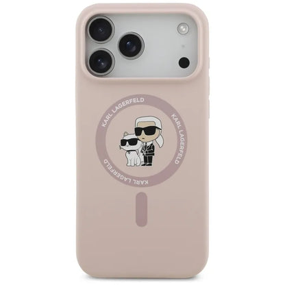 Karl Lagerfeld Silikoninis Karl & Choupette Žiedas MagSafe - Dėklas iPhone 17 Pro Max (rožinis)