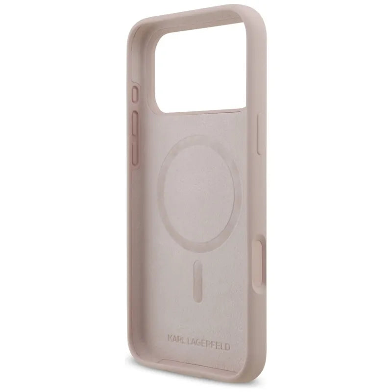 Karl Lagerfeld Silikoninis Karl & Choupette Žiedas MagSafe - Dėklas iPhone 17 Pro Max (rožinis)
