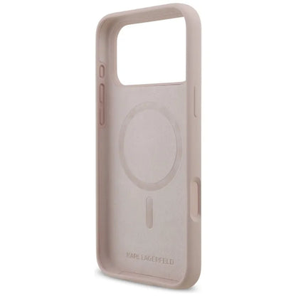 Karl Lagerfeld Silikoninis Karl & Choupette Žiedas MagSafe - Dėklas iPhone 17 Pro Max (rožinis)