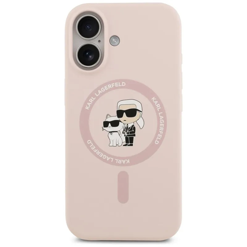 Karl Lagerfeld Silikoninis Karl & Choupette žiedas MagSafe - Dėklas iPhone 17 (rožinis)