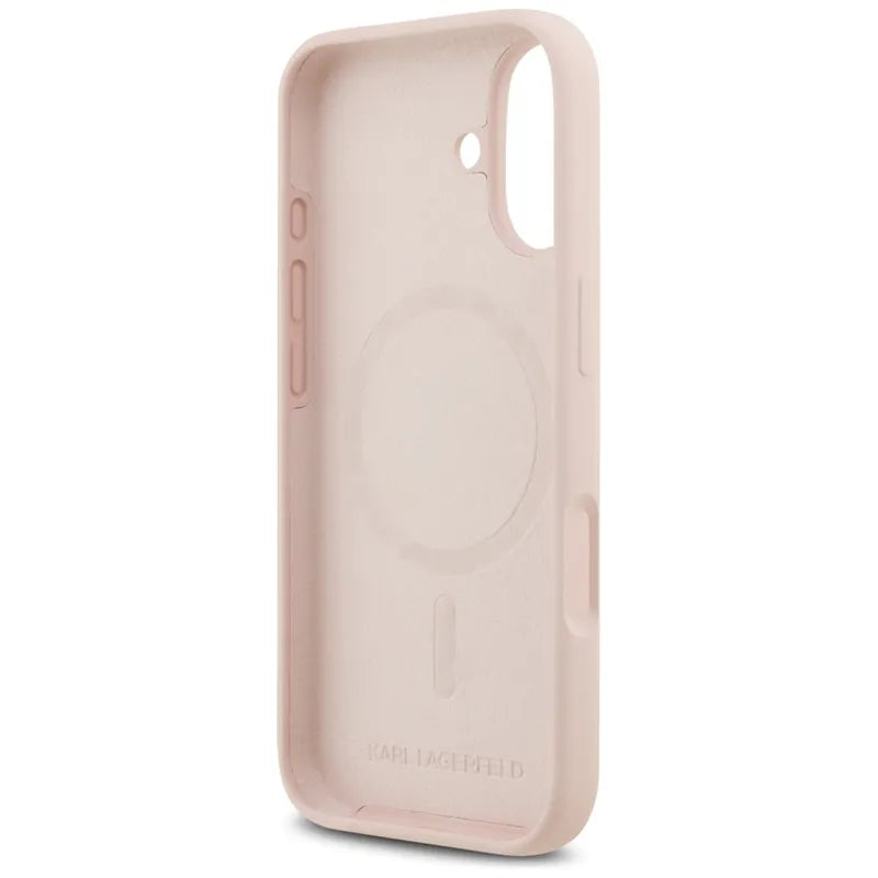 Karl Lagerfeld Silikoninis Karl & Choupette žiedas MagSafe - Dėklas iPhone 17 (rožinis)