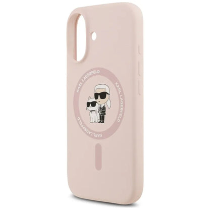Karl Lagerfeld Silikoninis Karl & Choupette žiedas MagSafe - Dėklas iPhone 17 (rožinis)