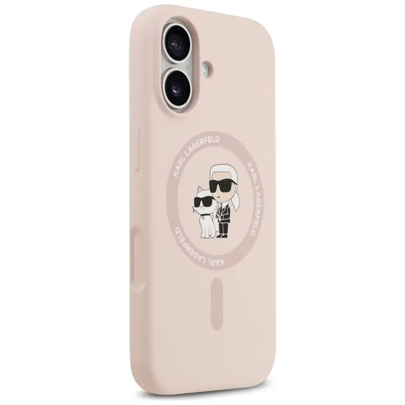 Karl Lagerfeld Silikoninis Karl & Choupette žiedas MagSafe - Dėklas iPhone 17 (rožinis)
