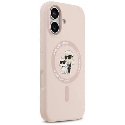 Karl Lagerfeld Silikoninis Karl & Choupette žiedas MagSafe - Dėklas iPhone 17 (rožinis)