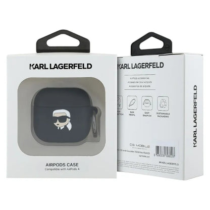 Karl Lagerfeld silikoninis Karl galvos 3D dėklas - AirPods 4 dėklas (juodas)