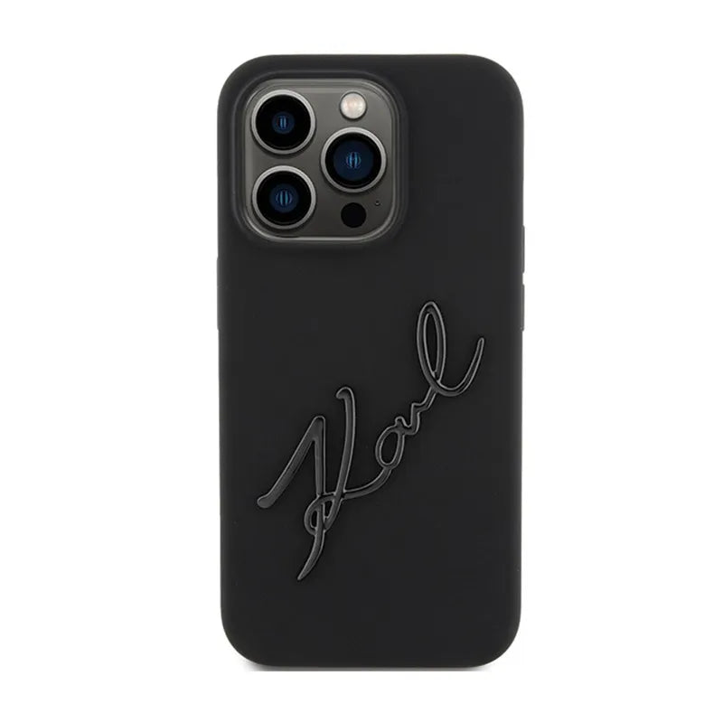 Karl Lagerfeld Silikoninis Karl Script – „iPhone 15 Pro“ dėklas (Juodas)