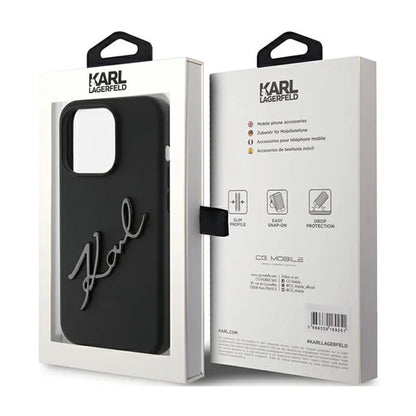 Karl Lagerfeld Silikoninis Karl Script – „iPhone 15 Pro“ dėklas (Juodas)