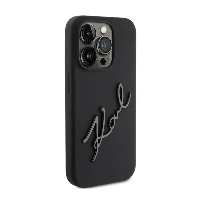 Karl Lagerfeld Silikoninis Karl Script – „iPhone 15 Pro“ dėklas (Juodas)