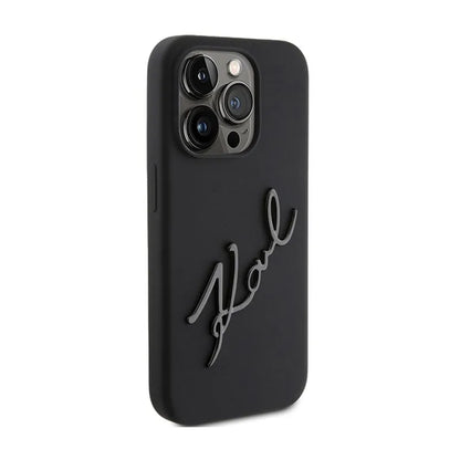 Karl Lagerfeld Silikoninis Karl Script – „iPhone 15 Pro“ dėklas (Juodas)