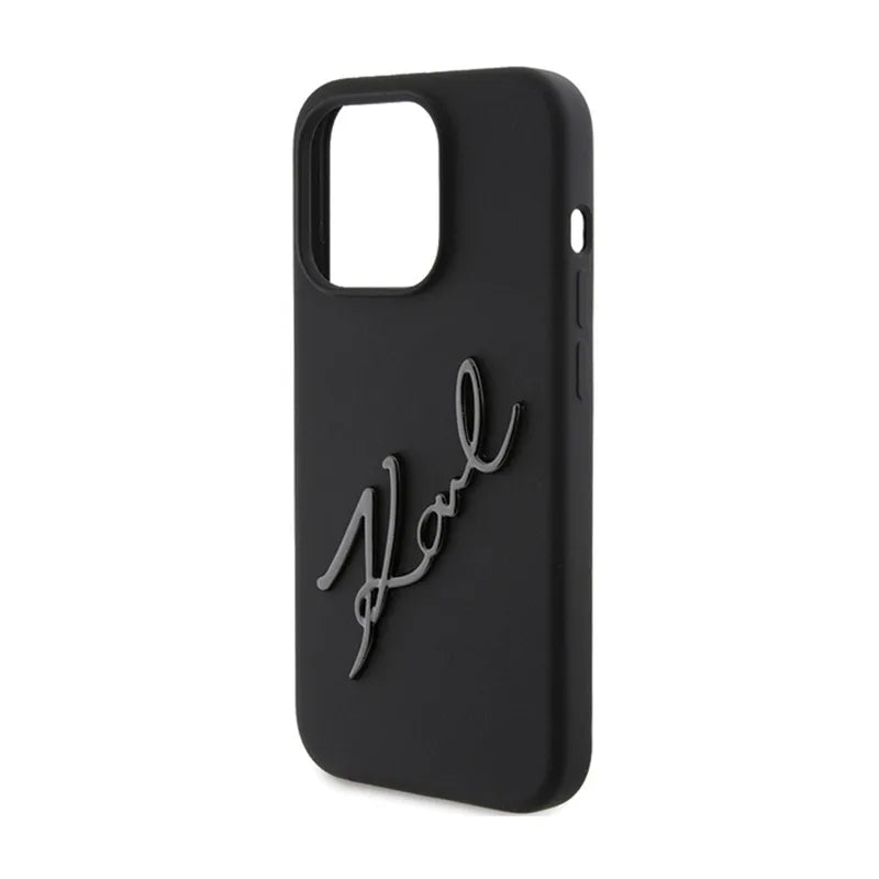 Karl Lagerfeld Silikoninis Karl Script – „iPhone 15 Pro“ dėklas (Juodas)