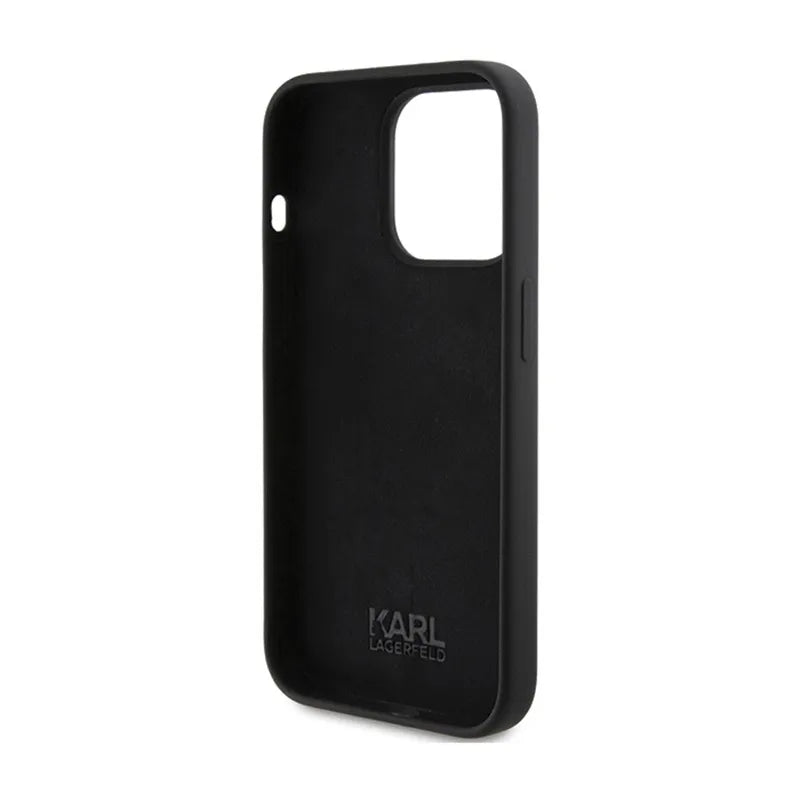 Karl Lagerfeld Silikoninis Karl Script – „iPhone 15 Pro“ dėklas (Juodas)