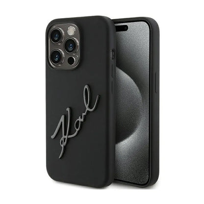 Karl Lagerfeld Silikoninis Karl Script – „iPhone 15 Pro“ dėklas (Juodas)