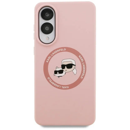 Karl Lagerfeld Silikoninis MagSafe Dėklas su dvigubomis galvutėmis ir apskritimu – Samsung Galaxy S25 Edge (rožinis)