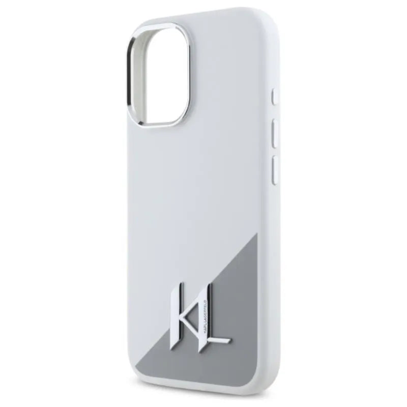 Karl Lagerfeld Silikoninis Šešėlis Metalinis Inicialas MagSafe – Dėklas skirtas iPhone 16 (baltas)