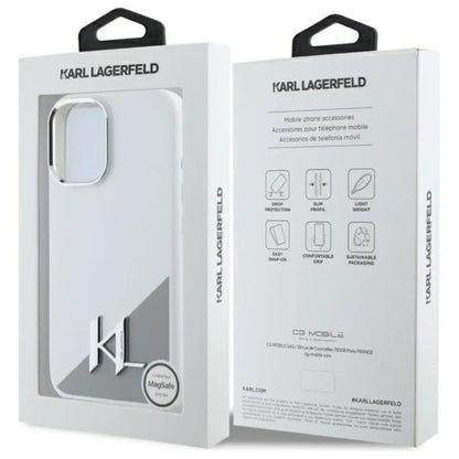 Karl Lagerfeld Silikoninis Šešėlis Metalinis Inicialas MagSafe – Dėklas skirtas iPhone 16 (baltas)