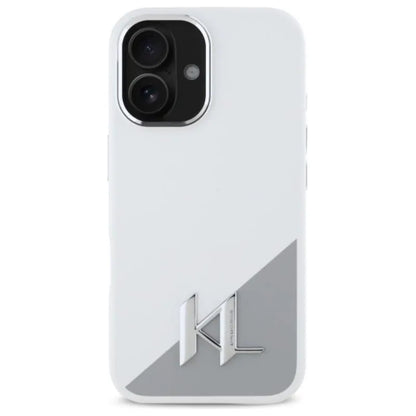 Karl Lagerfeld Silikoninis Šešėlis Metalinis Inicialas MagSafe – Dėklas skirtas iPhone 16 (baltas)